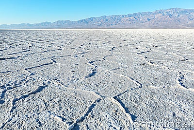 View of the Basins`s salt flats, Death Valley National Park, Death Valley, Inyo County, California, United States Stock Photo