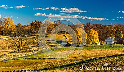 View of battlefields and autumn color in Gettysburg, Pennsylvania. Stock Photo