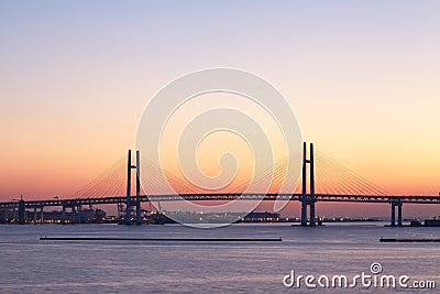 Bay Bridge over sunrise in Yokohama, Japan Stock Photo