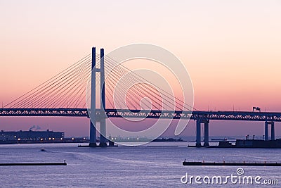 Bay Bridge over sunrise in Yokohama, Japan Stock Photo