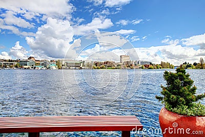 View of the bay and city from dock Stock Photo