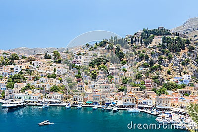 View of the bay at Symi island, Greece Editorial Stock Photo