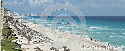 View of beach and Caribbean Sea in Cancun, Mexico Stock Photo