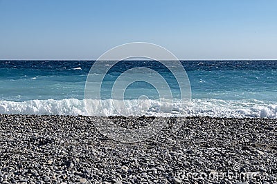 View from the beach in front of Nice on the surf in the Mediterranean on the French Riviera Stock Photo