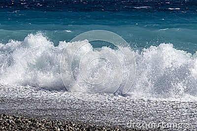 View from the beach in front of Nice on the surf in the Mediterranean on the French Riviera Stock Photo