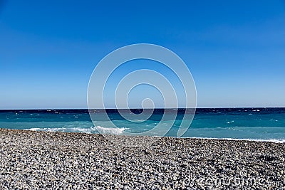 View from the beach in front of Nice on the surf in the Mediterranean on the French Riviera Stock Photo