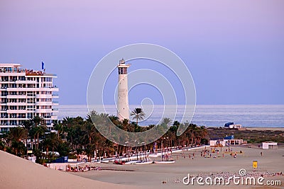 View on the beach of Morro Jable on the sunset, on the Canary Island Fuerteventura Editorial Stock Photo