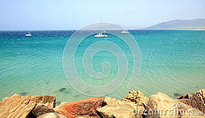 View of the beach and ocean in Tarifa Spain Stock Photo