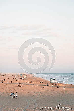 View of the beach at sunset in Huntington Beach, Orange County, California Editorial Stock Photo