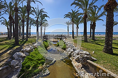 View of the beaches, Torremolinos, Costa Del Sol Stock Photo