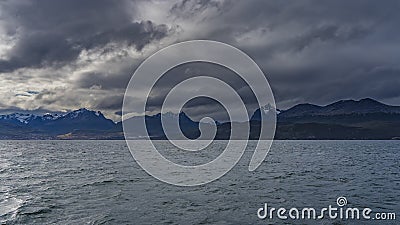 View from the Beagle Canal on the coast of Argentina. Stock Photo