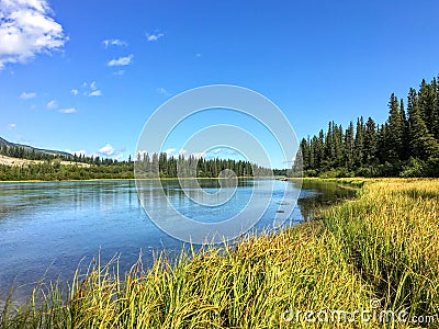 A view of the beautiful bow river in Alberta, Canada. Stock Photo