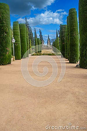 View of the beautiful gardens of the Alcazar de los Reyes Cristianos Stock Photo