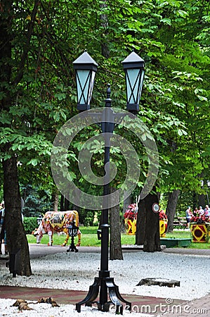 View of a beautiful lamppost in the city park of Smolensk Editorial Stock Photo