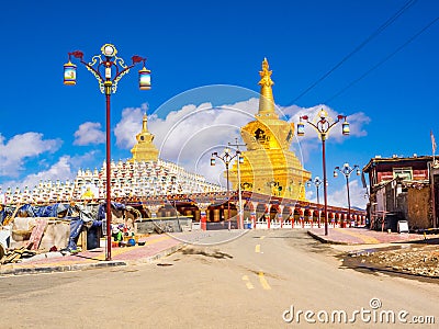 View of beautiful stupas in Yarchen Gar Monastery Editorial Stock Photo