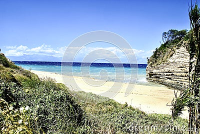 View of beautifull beach in Corf Stock Photo