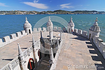 View from the Belem Tower Torre de Belem on the Tagus river, Lisbon, Portugal. Editorial Stock Photo