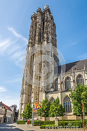 View at the Bell tower of church Saint Rumbold in Mechelen - Belgium Editorial Stock Photo