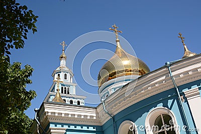 View of the bell tower and the dome. Cathedral of the Assumption of the Virgin. Tashkent. Uzbekistan Stock Photo
