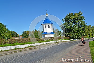 View of a belltower of church in honor of an icon of the Mother of God `Sign` in the summer Editorial Stock Photo