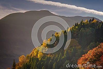 View of Ben Ledi With Autumn Trees in the Foreground, Callander Stock Photo