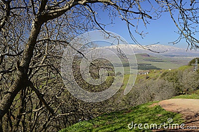 View from Bental mount and hermon mount in the background. Stock Photo