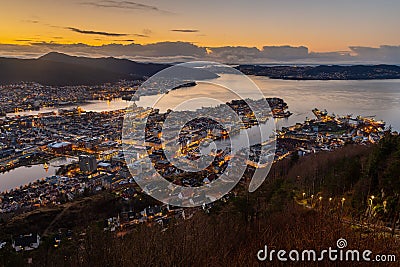 View of Bergen from Mount Floyen, Norway, Bergen Stock Photo