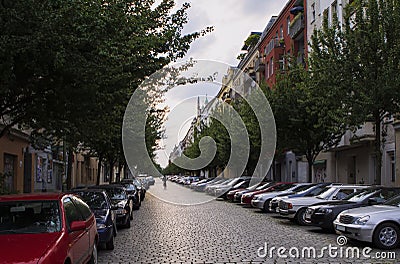 View of a Berlin street a summer evening Editorial Stock Photo