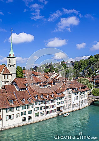 View of Bern. Aare river. Church Stock Photo