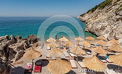 View of the beautiful sand beach Jale in southern Albania Editorial Stock Photo