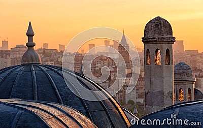 View of Beyoglu's region and Galata tower at sunrise Stock Photo