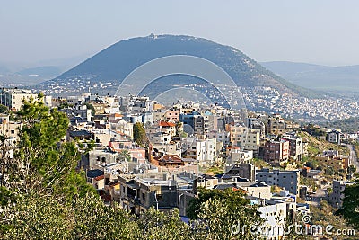 View of the biblical Mount Tabor, Lower Galilee, Israel Stock Photo