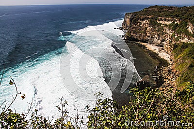 View of Big Ocean Waves and Cliff-Bali, Indonesia Stock Photo