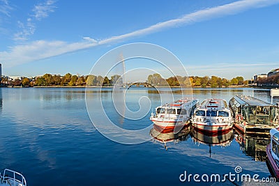 View of Binnenalster or Inner Alster Lake with Alster Fountains. Hamburg. Germany Stock Photo