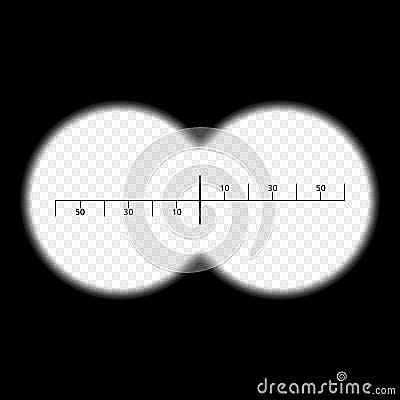 The view from the binoculars. Vector isolated. Framework for military hunting or tourism projects. Measuring scale in the center. Vector Illustration