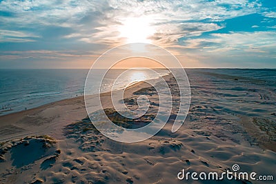 View of Birubi and Stockton beaches at sunset. Stock Photo