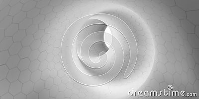 A view of black and white placed in a deep circle a spiral pattern in a pipe A pipe with a deep vertical bottom. Perspective of Cartoon Illustration