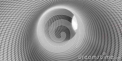 A view of black and white placed in a deep circle a spiral pattern in a pipe A pipe with a deep vertical bottom. Perspective of Cartoon Illustration