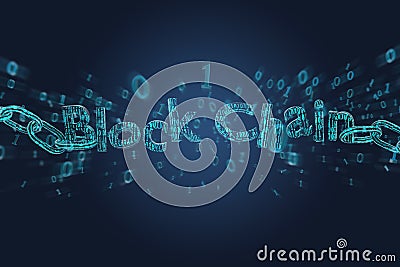 Blockchain title with a cahin made of data number - 3d render Stock Photo