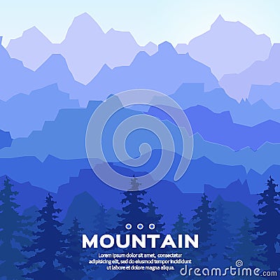 View of blue mountains reflected in the water.Mountain landscape. Vector Illustration