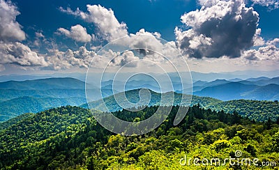 View of the Blue Ridge Mountains seen from Cowee Mountains Overlook on the Blue Ridge Parkway in North Carolina. Stock Photo