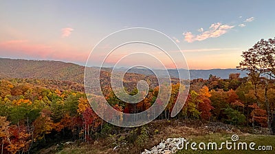 A view of the Blue Ridge Parkway during the autumn fall color changing season Stock Photo