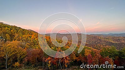 A view of the Blue Ridge Parkway during the autumn fall color changing season Stock Photo