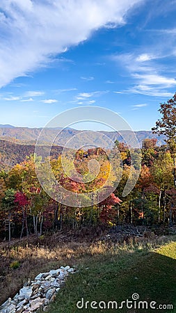 A view of the Blue Ridge Parkway during the autumn fall color changing season Stock Photo