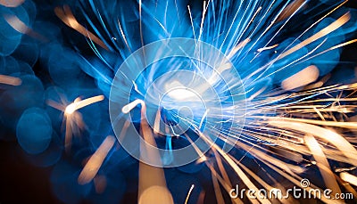 Blue sparks and blurred background Stock Photo