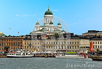 A view from a boat offshore in the South Harbour towards the Finnish capital, Helsinki Stock Photo