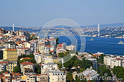 The view on Bosphorus with Bosphorus bridge, Istanbul, Turkey Stock Photo