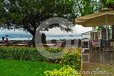 View of Bosphorus strait seen from waterfront cafe Istanbul Turkey Editorial Stock Photo