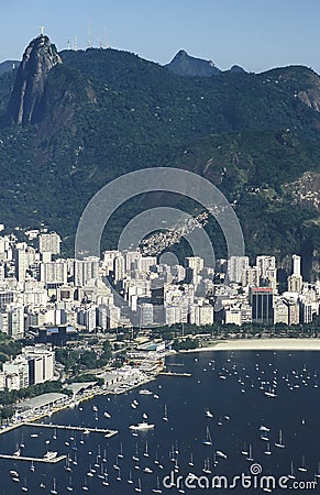 View of Botafogo district and Corcovado hill, Rio de Janeiro, Br Stock Photo