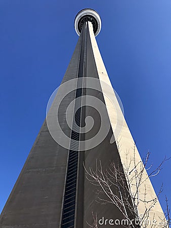 View from the bottom looking up at CN Tower, Toronto, Ontario Editorial Stock Photo